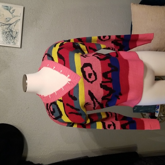 Trendy Threads Retro Multicolored Distressed Vneck Sweater NWT Sz. L - Picture 2 of 7